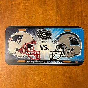 Vintage never used February 1, 2004 Super Bowl patriots panthers license plate